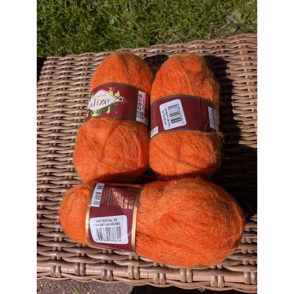 Fall Halloween Knitting Yarn Alice Kid Mohair Yarn Orange Lot 3 skeins 1638 Yds